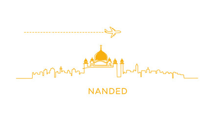 Nanded skyline with airplane, minimal, and travel vector.