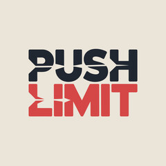 Bold graphic design featuring the words push and limit stacked vertically with the bottom word reflected conveying a message of exceeding boundaries and personal growth