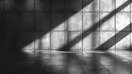 Empty, modern space with dramatic shadows