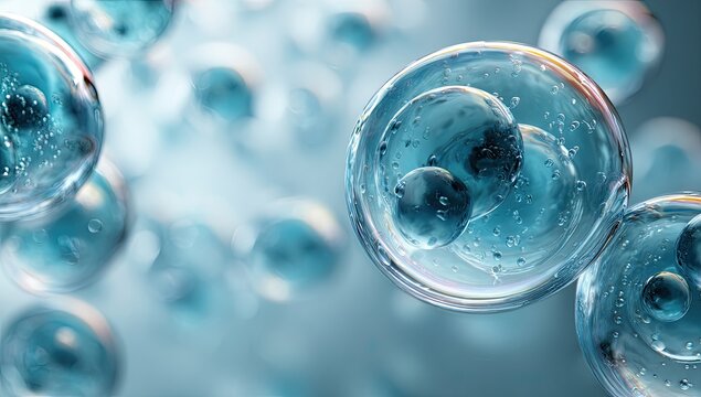 Abstract microscopic view of translucent blue cells