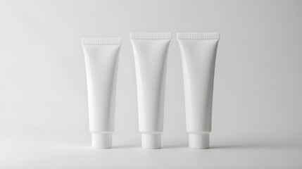 Three pristine white tubes ready for branding, perfect for skincare, cosmetics, or pharmaceutical mockups
