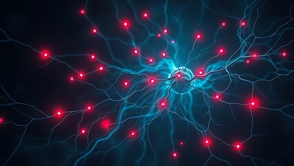 A ghostly neural network with pulsing red warning lights, hinting at future disruptions in connectivity.