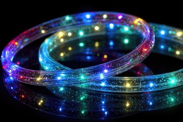 Multicolored LED string lights in rings