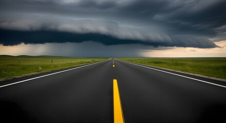 Fototapeta premium Empty Highway Road Stretching to Horizon Under Dramatic Sky