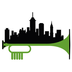 Naklejka premium Trumpet City Skyline Illustration