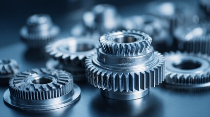 Abstract floating gears on a gradient backdrop, symbolizing innovation and mechanics.
