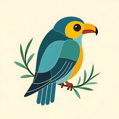 Fototapeta premium Colorful Bird Perched on Branch with Leaves