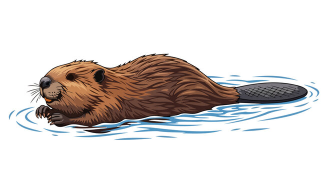 swimming beaver transparent background vector illustration for design projects