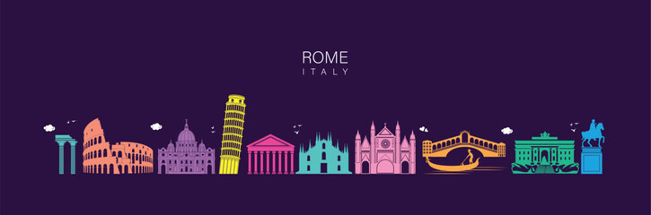 Obraz na płótnie Canvas Rome Italy. set of Italy landmark icons royalty free vectors illustration art for Logo, T shirt, banner, card design. travel and tours illustrations vector background. World tourism day