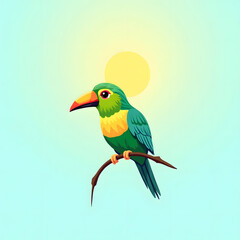 Fototapeta premium Colorful Toucan Bird Perched on Branch with Sun Background