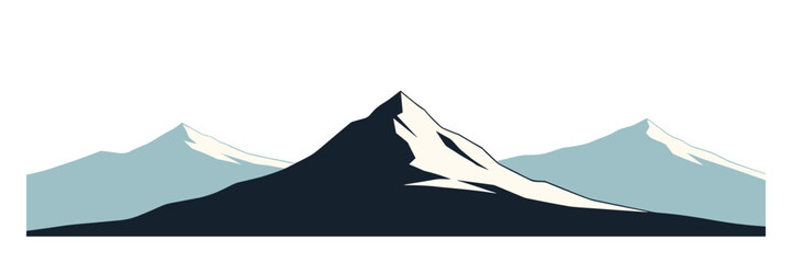 Stylized mountain landscape illustration. Silhouette with snow capped peaks, simple flat design.