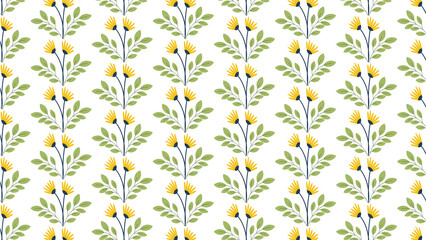 Repeated yellow flower and leaf pattern on white