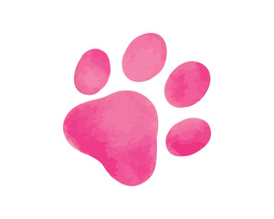 Obraz premium Pink paw print with watercolor texture. Pet footprint illustration, simple animal element design.