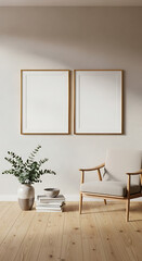 Contemporary Dining room Poster Mockup – Pair Brass-edged, Crisp midday