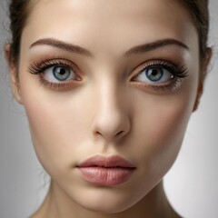 Stunning blue eyes and perfect lips, a close-up portrait of natural beauty