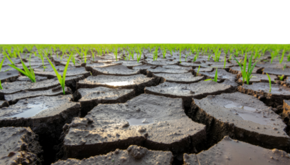 Cracked dry ground surface showing drought and climate change isolated on white background