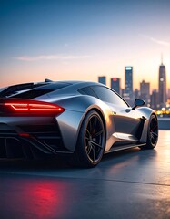 Sleek sports car on city rooftop