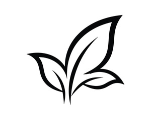 Fototapeta premium Simple stylized plant with three leaves. Black outline design. Natural botanical concept. Vector Illustration.