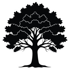 Fototapeta premium Detailed black oak tree silhouette with intricate branches