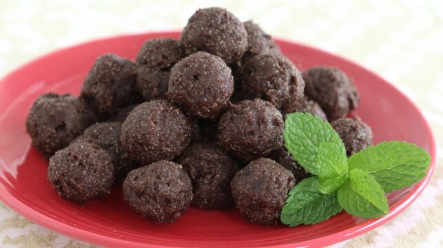A tantalizing pile of chocolate truffles rests beside fresh mint, evoking Sweetest Day and National Chocolate Week indulgence