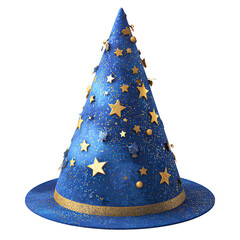 Birthday Party Hat 3D Icon, Glitter Stars, Clay Render, Transparent Background