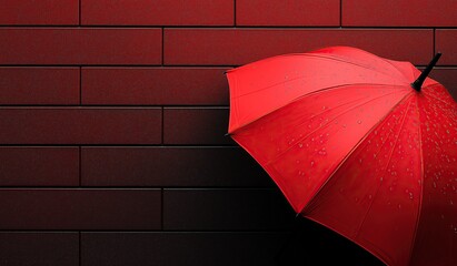 Bold red umbrella against a textured dark brick wall background, symbolizing protection and strength with ample copy space on the right for web banner or advertising design