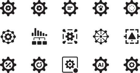 Glyph icon collection featuring cogwheels for settings and technology