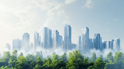 Fototapeta premium City skyline with modern skyscrapers and trees.