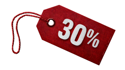 Red textured tag with 30 percent discount and twine