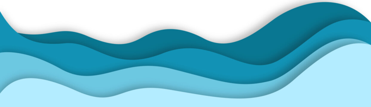 Papercut wavy water border.  Abstract multilayered wavy water papercut illustration. Vector isolated.