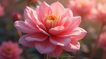 Delicate Pink Flower with Golden Center in Soft, Natural Sunlight
