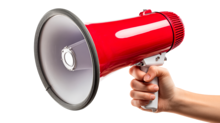 Hand Holding Red Megaphone Amplification Device