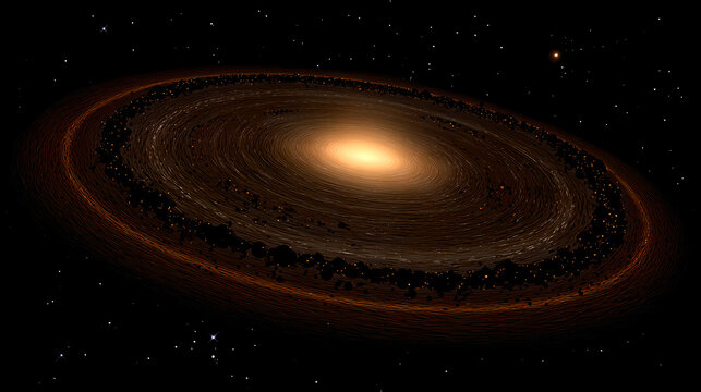 Protoplanetary disk with glowing organic molecules resembling cosmic constellations.