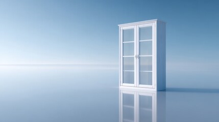 White cabinet on blue reflective background