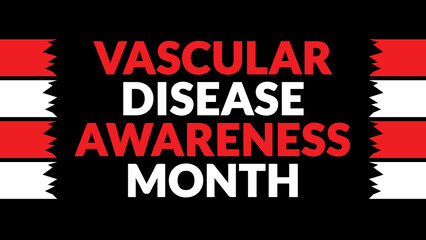 Vascular Disease Awareness Month text with side lines on a black background. Which is observed every year in September to celebrate and wish Vascular Disease Awareness Month.