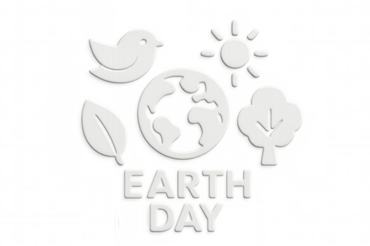 Eco-friendly 3d icons representing nature elements orbiting global sustainability message, highlighting environmental awareness on transparent backdrop