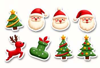 set of Christmas stickers with white borders on a white background