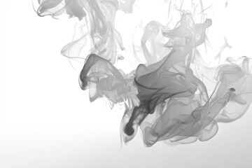 Abstract grayscale ink swirling in fluid motion against a white background
