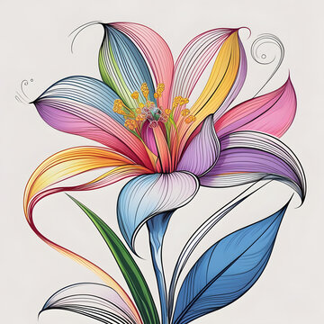 colorful flower drawing, vibrant lines clip art preview