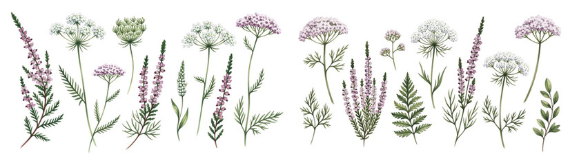 Naklejka premium A vibrant collection of various wildflowers in pink and white hues, displaying nature's beauty.