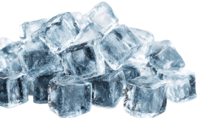 Pile of clear ice cubes with textured surfaces
