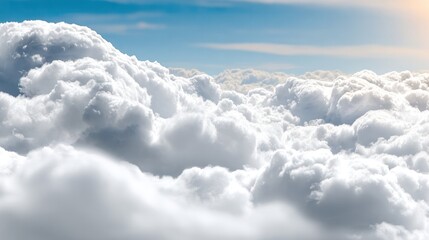 Naklejka premium Heavenly Clouds: Witnessing a breathtaking vista of fluffy white clouds floating in a vivid blue sky, evoking serenity and boundless freedom. Capturing the ethereal beauty of a sun-kissed dreamscape