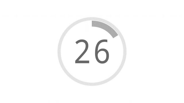 A 30 second countdown animation, countdown timer 30 second from 30 to 0 on white background. 4k stock