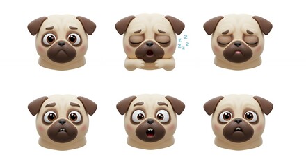 Obraz premium Pug dog faces emotions illustrations