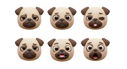 Obraz premium Pug dog faces expressions collection