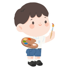 Cartoon Illustration of a Boy Painting