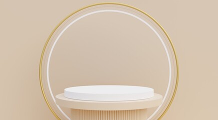 Beige and white podium, beige background for advertising fashion products, cosmetics, spa, skin care cream, popular perfume, 3D illustration.