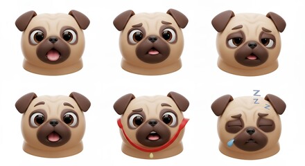 Obraz premium Pug dog heads with various emotions