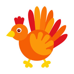 Cute cartoon turkey with colorful feathers and feet