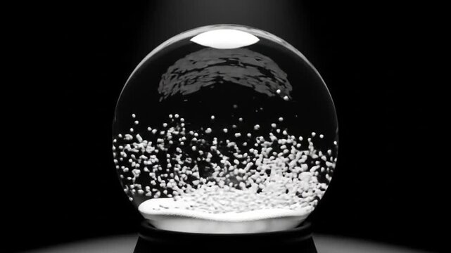 Closeup snow globe particles falling
